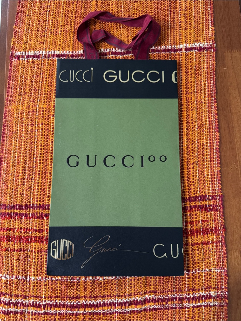 Gucci Green, Black & Burgundy Logo Paper Tote